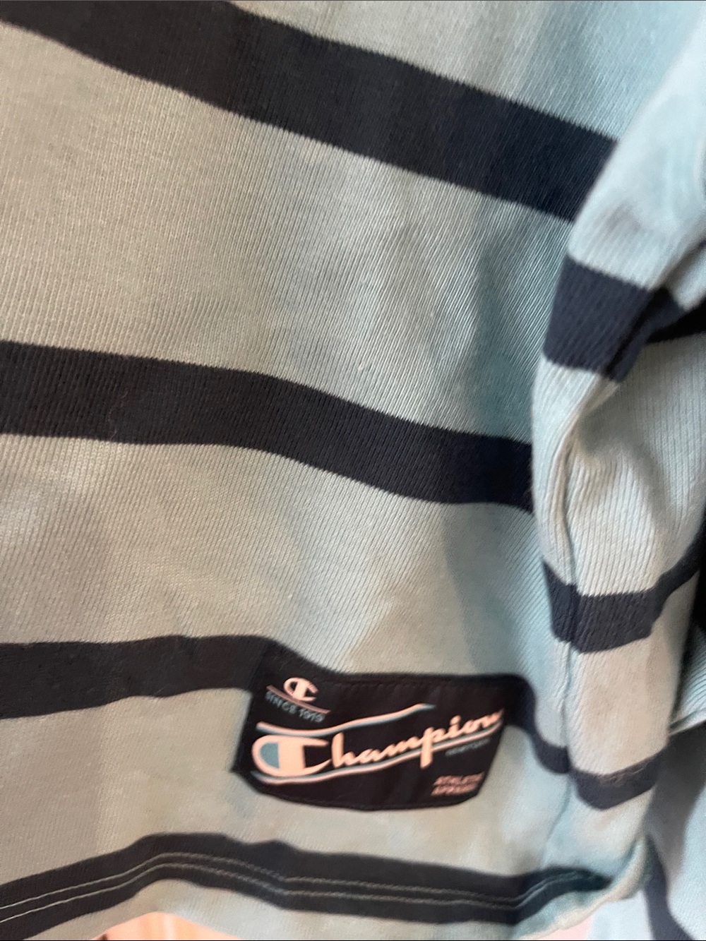 Champion Teal and Navy Striped Long Sleeve Polo - Picture 3 of 4